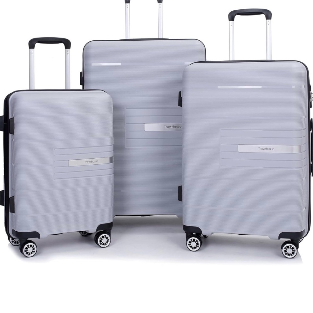 Silver luggage set for traveling